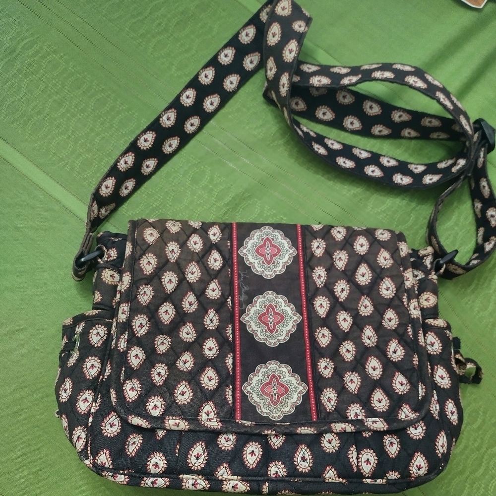 Vera Bradley Black Floral Petals/Paisley Pattern, Crossbody Bag